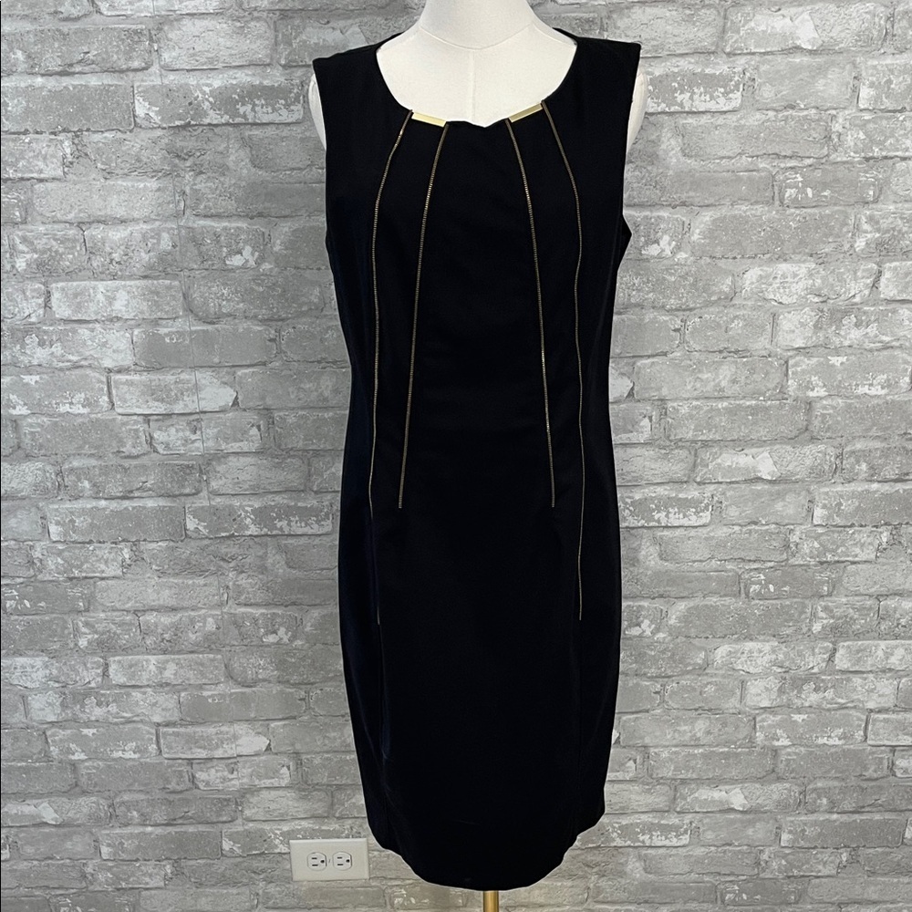 Calvin Klein Black Dress with Gold Zipper Accents